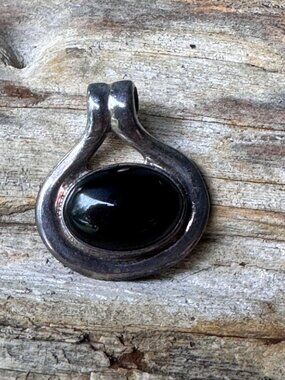 Sterling Silver Pendant 1 1/8" Oval Black Onyx Pendant 12.65g